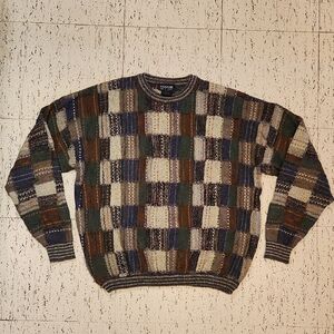 Tosani Googi Style Textured Block Pattern Crewneck Knit Sweater Vintage 90s